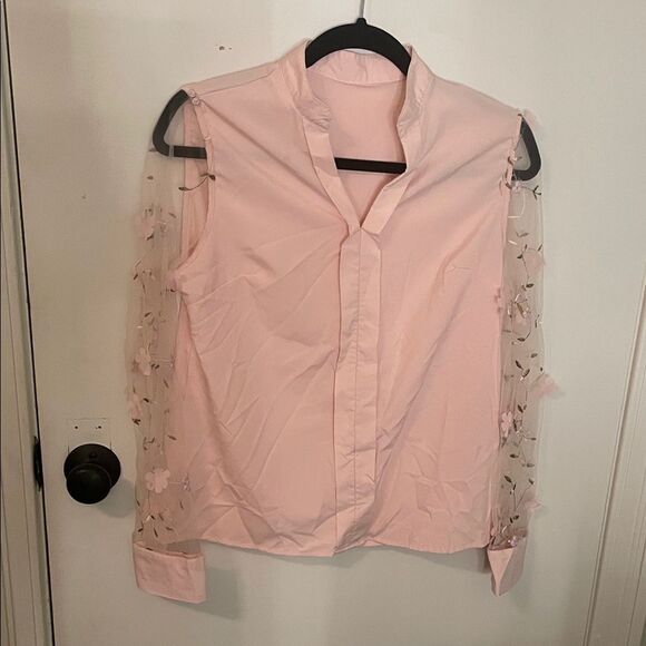 SHEIN Blush Blouse with Sheer Floral Sleeves - Picture 1 of 4